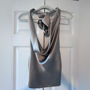 Zara Silver Satin Halter Top